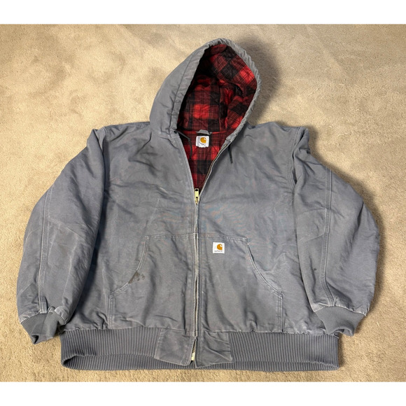 Carhartt Huntsman Active Jacket Mens Plaid Lined Hooded  2XL Gray Full Zip - Picture 1 of 8
